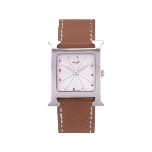 Montre d'occasion HERMES Heure H MM femme quartz bracelet cuir d'origine