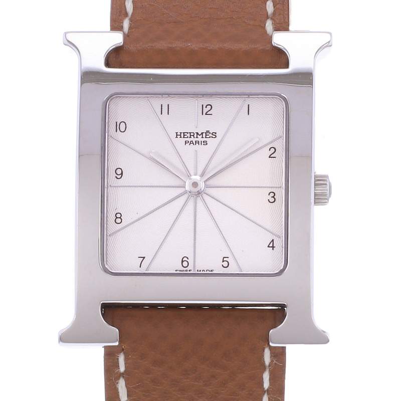 Montre d'occasion HERMES Heure H MM femme quartz bracelet cuir d'origine - vue D1
