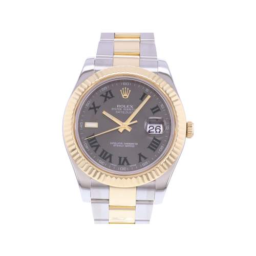 Montre d'occasion ROLEX DateJust 41 Wimbledon homme mouvement automatique certifié (cosc) bracelet or jaune 750/000 et acier