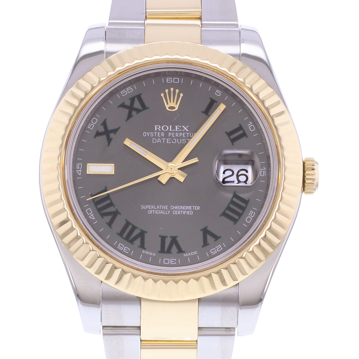 Montre d'occasion ROLEX DateJust 41 Wimbledon homme mouvement automatique certifié (cosc) bracelet or jaune 750/000 et acier - vue D1