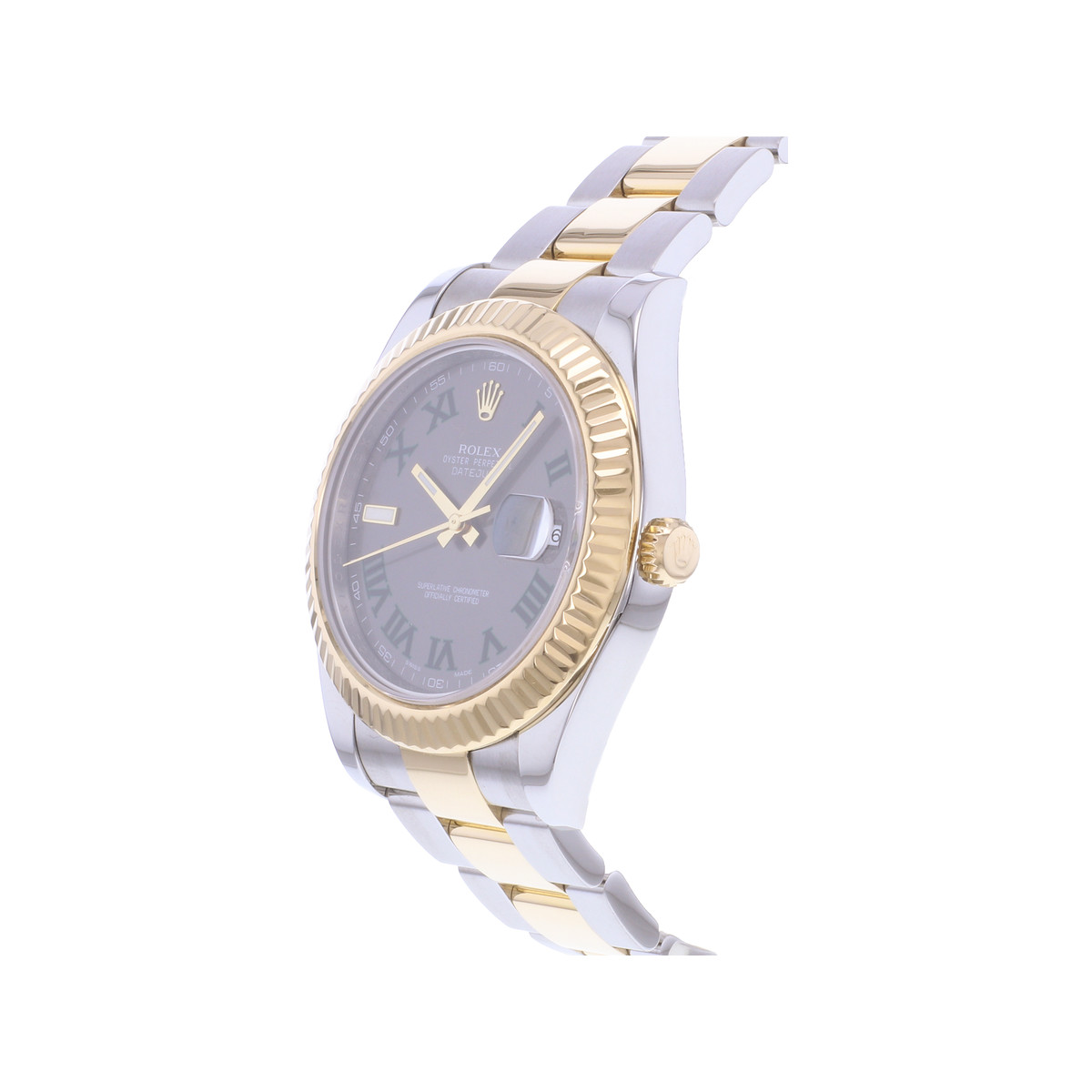 Montre d'occasion ROLEX DateJust 41 Wimbledon homme mouvement automatique certifié (cosc) bracelet or jaune 750/000 et acier - vue D2