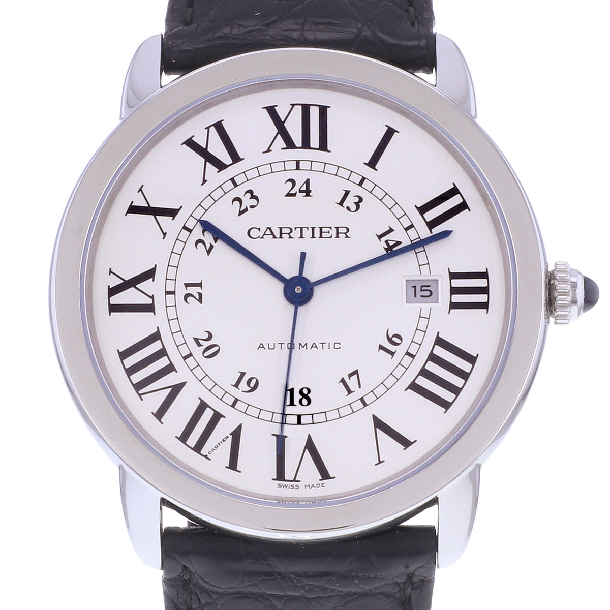 Montre d'occasion CARTIER Ronde Solo homme automatique bracelet cuir d'origine - vue D1