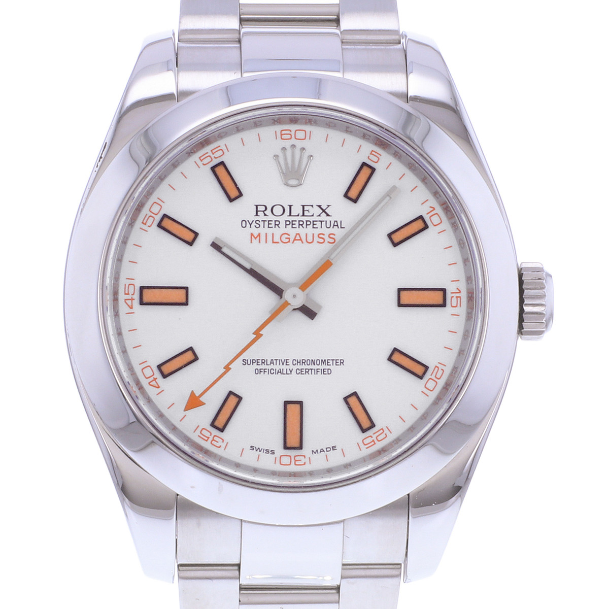 Montre d'occasion ROLEX Milgauss homme mouvement automatique certifié (cosc) bracelet acier - vue D1