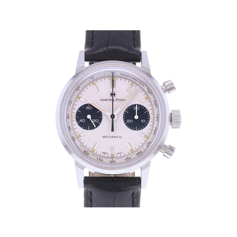 Montre d'occasion HAMILTON American Classic Intra-Matic Chronographe homme mécanique bracelet cuir d'origine - vue 1