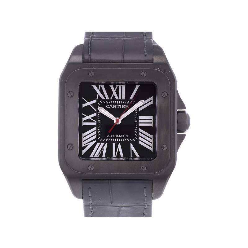 Montre d'occasion CARTIER Santos 100 Carbone homme automatique bracelet cuir d'origine - vue 1