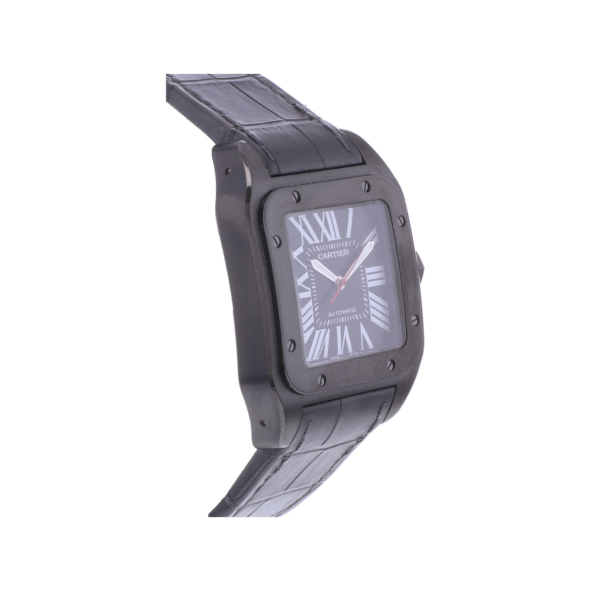 Montre d'occasion CARTIER Santos 100 Carbone homme automatique bracelet cuir d'origine - vue 2