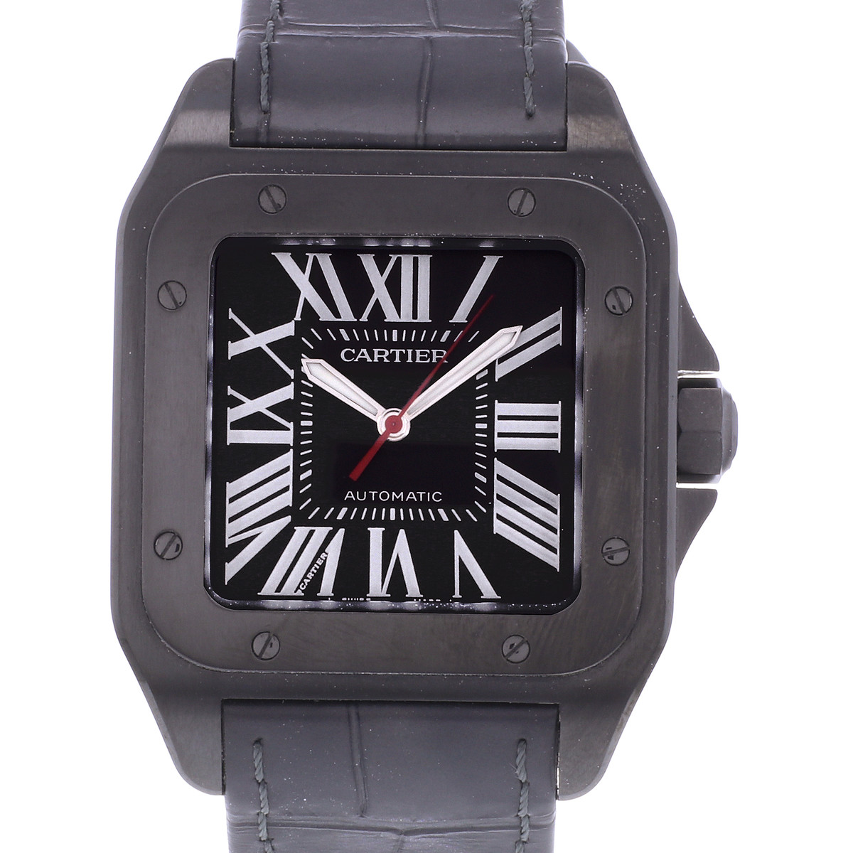 Montre d'occasion CARTIER Santos 100 Carbone homme automatique bracelet cuir d'origine - vue D1