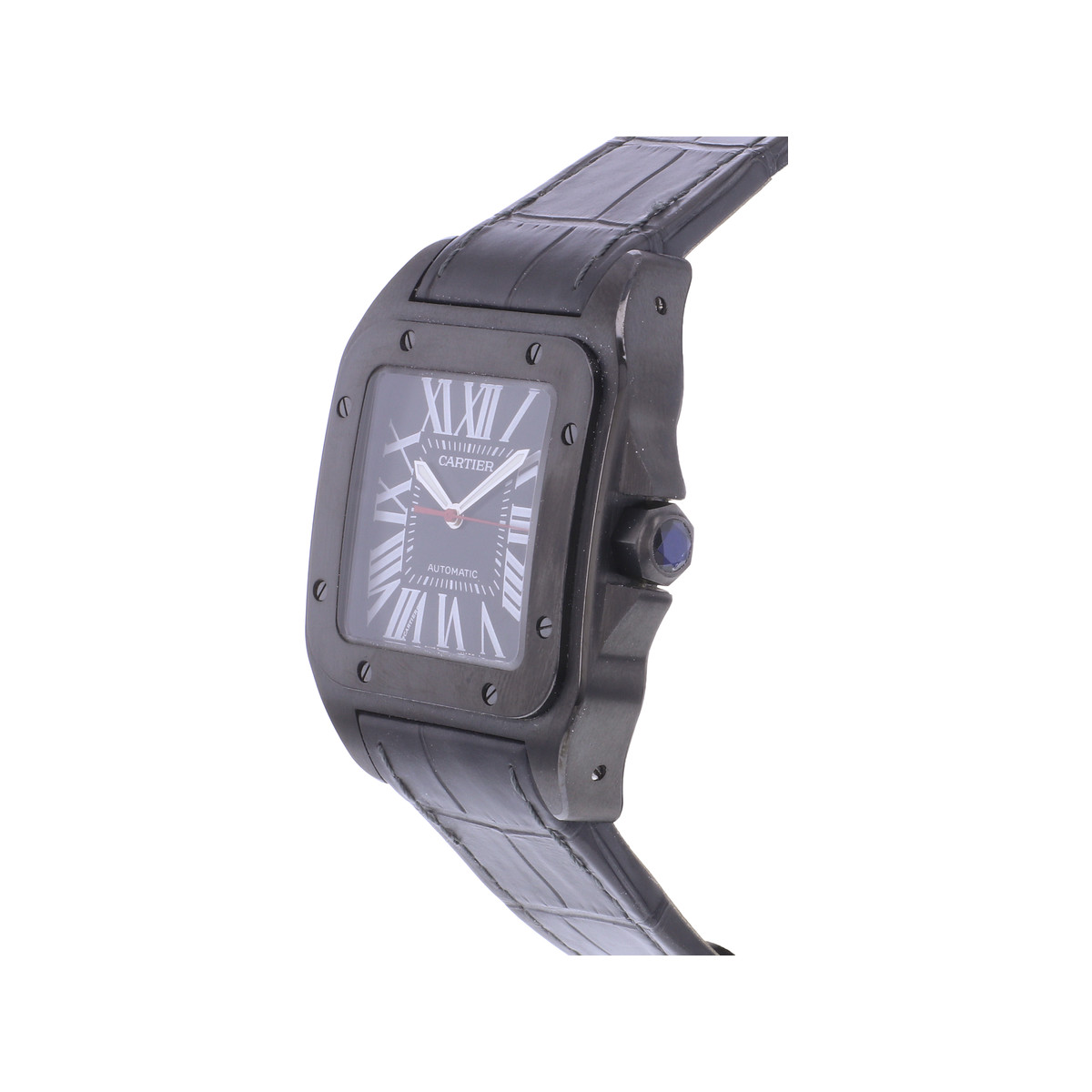 Montre d'occasion CARTIER Santos 100 Carbone homme automatique bracelet cuir d'origine - vue D2