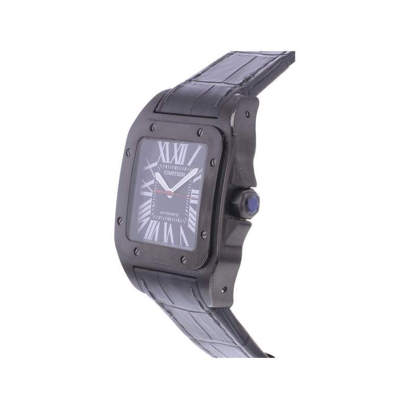 Montre d'occasion CARTIER Santos 100 Carbone homme automatique bracelet cuir d'origine - vue D2