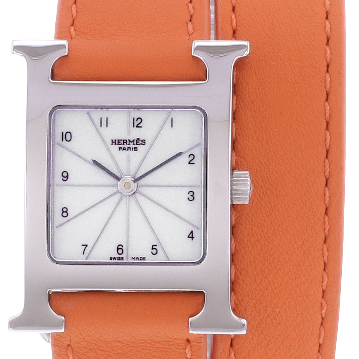 Montre d'occasion HERMES Heure H femme quartz bracelet cuir - vue D1