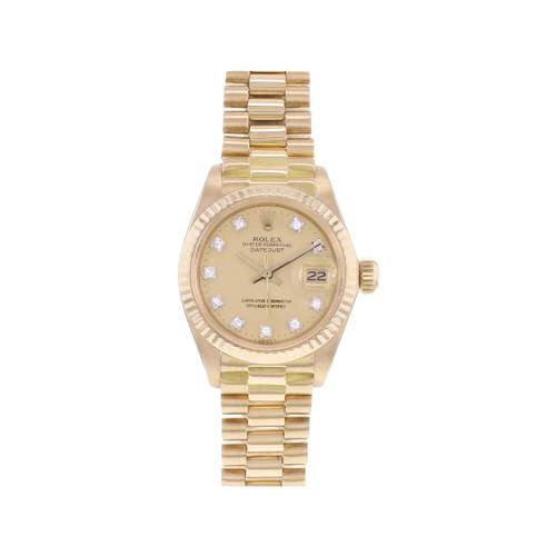 Tweedehands ROLEX DateJust Lady Vintage dameshorloge met gecertificeerd automatisch uurwerk (COSC) en een armband van 750/000 geelgoud