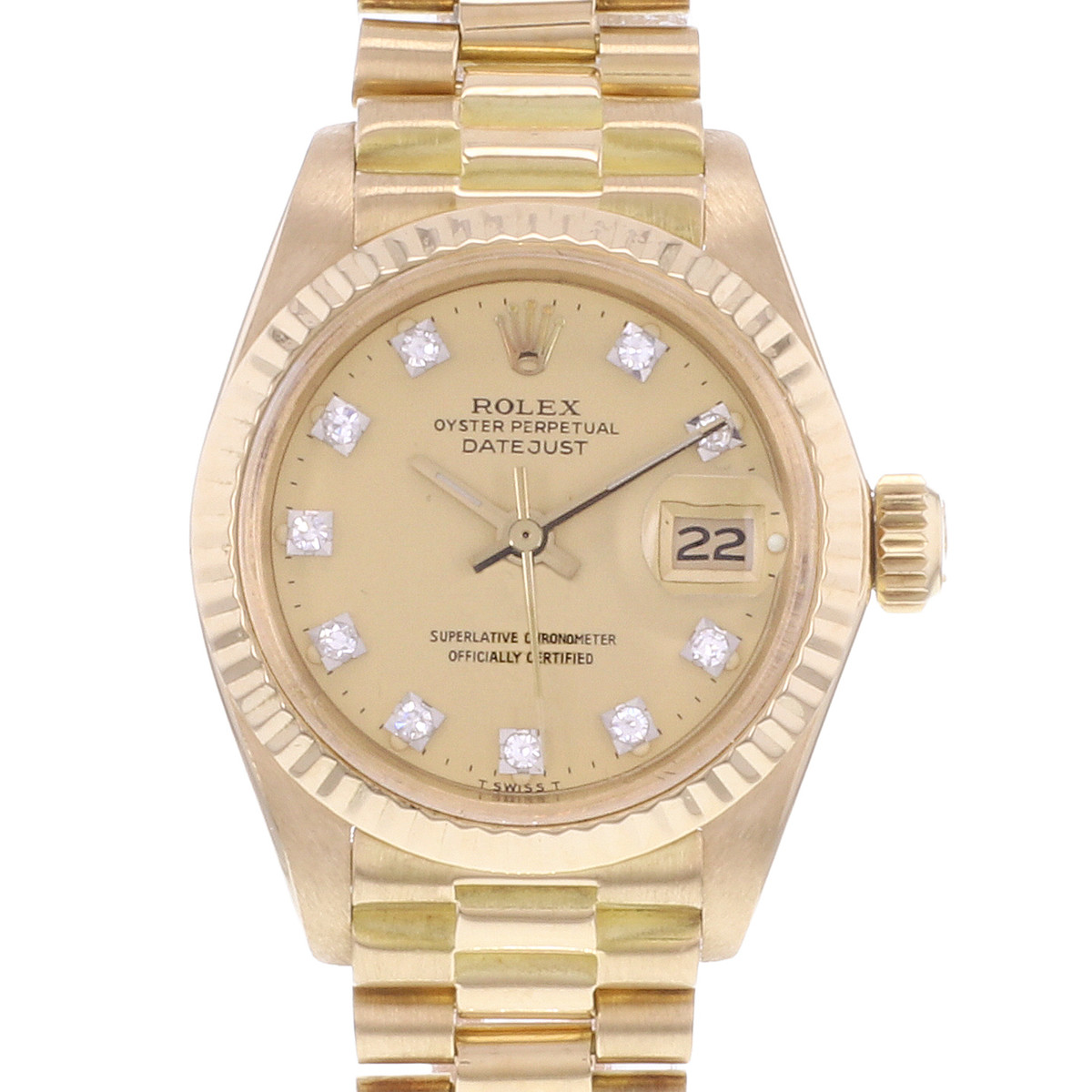 Montre d'occasion ROLEX DateJust Lady Vintage femme mouvement automatique certifié (cosc) bracelet or jaune 750/000 - vue D1