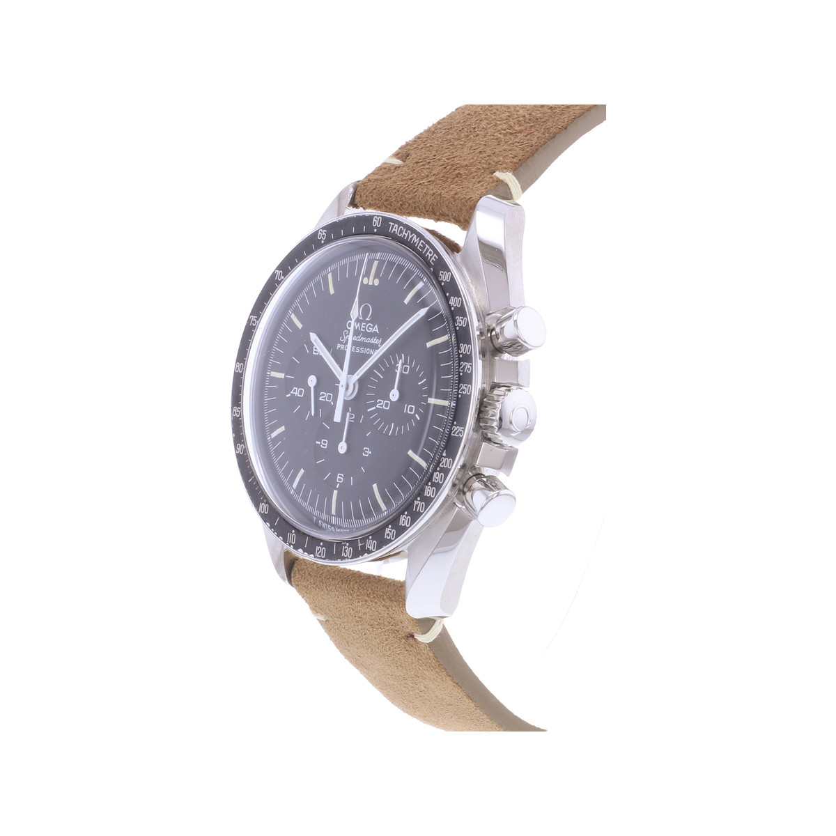 Montre d'occasion OMEGA Speedmaster Moonwatch Vintage homme mécanique bracelet cuir cresus - vue D2