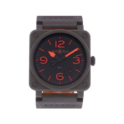 Montre d'occasion BELL & ROSS BR03-92 MA-1 homme automatique bracelet cuir d'origine