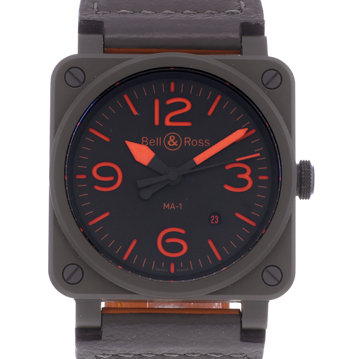 Montre d'occasion BELL & ROSS BR03-92 MA-1 homme automatique bracelet cuir d'origine - vue D1
