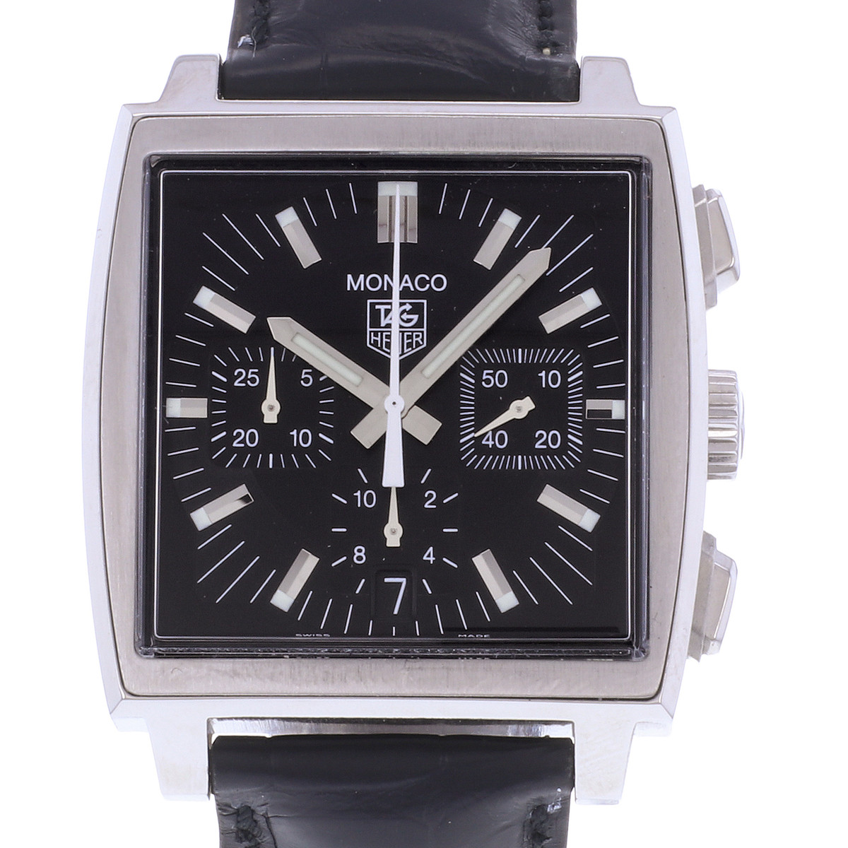 Montre d'occasion TAG HEUER Monaco Chronographe homme automatique bracelet cuir cresus - vue D1