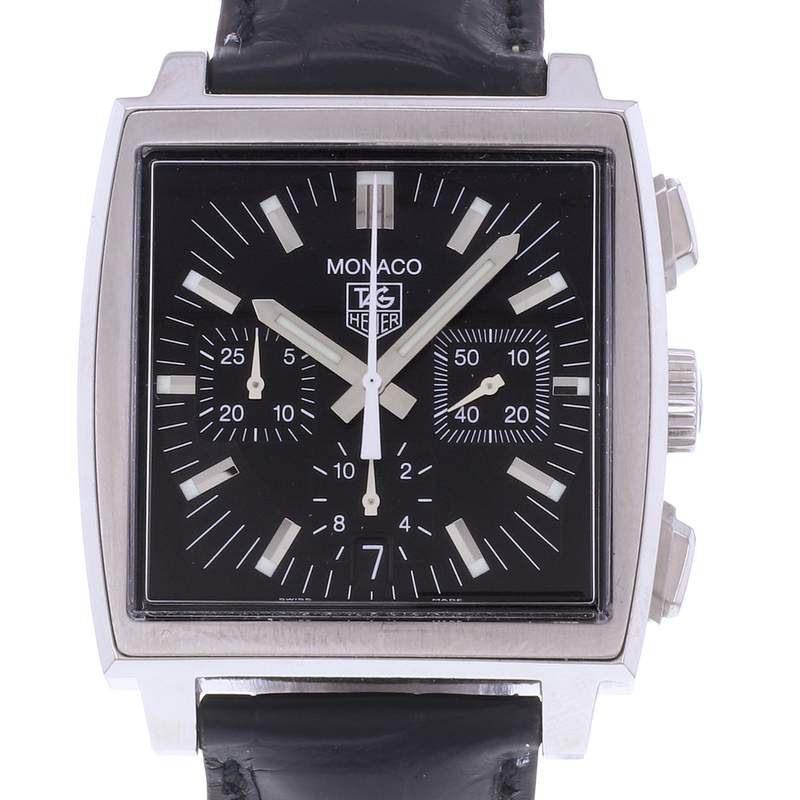 Montre d'occasion TAG HEUER Monaco Chronographe homme automatique bracelet cuir cresus - vue D1