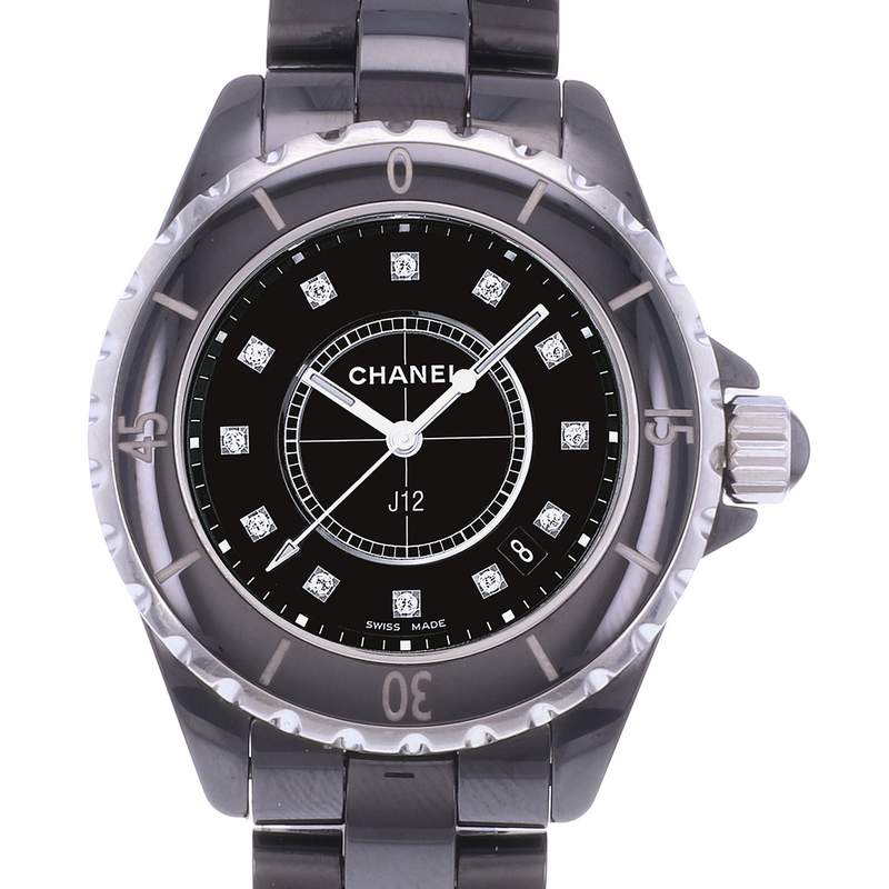 Montre d'occasion CHANEL J12 33 mm Index diamants femme quartz bracelet céramique - vue D1