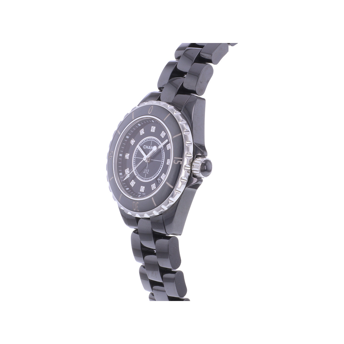 Montre d'occasion CHANEL J12 33 mm Index diamants femme quartz bracelet céramique - vue D2