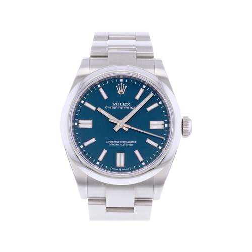 Montre d'occasion ROLEX Oyster Perpetual "Med blue" homme mouvement automatique certifié (cosc) bracelet acier