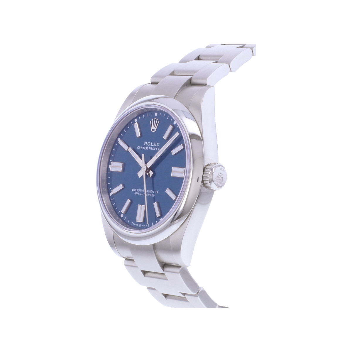 Montre d'occasion ROLEX Oyster Perpetual 'Med blue' homme mouvement automatique certifié (cosc) bracelet acier - vue D2
