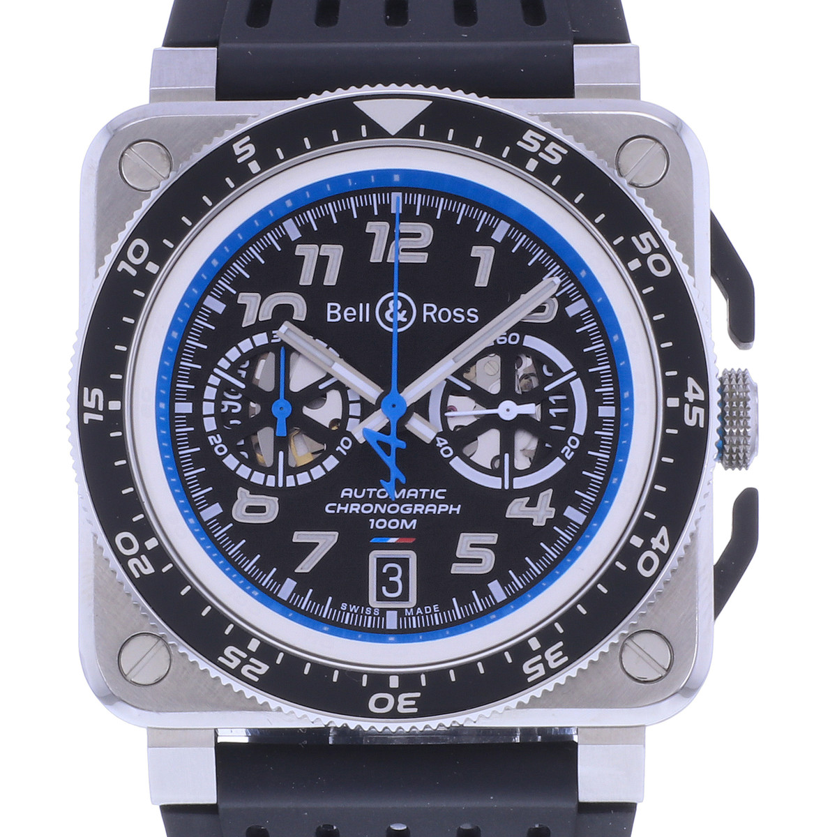 Montre d'occasion BELL & ROSS BR03-94 Chronographe ALPINE homme automatique bracelet caoutchouc - vue D1