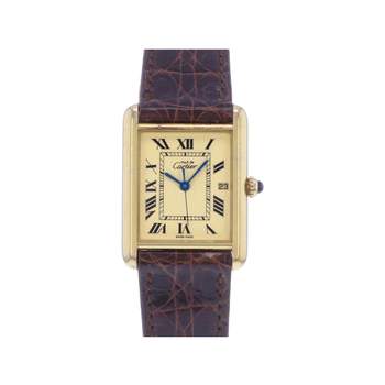 Montre d'occasion CARTIER Tank Must Vermeil XL homme quartz bracelet cuir cresus