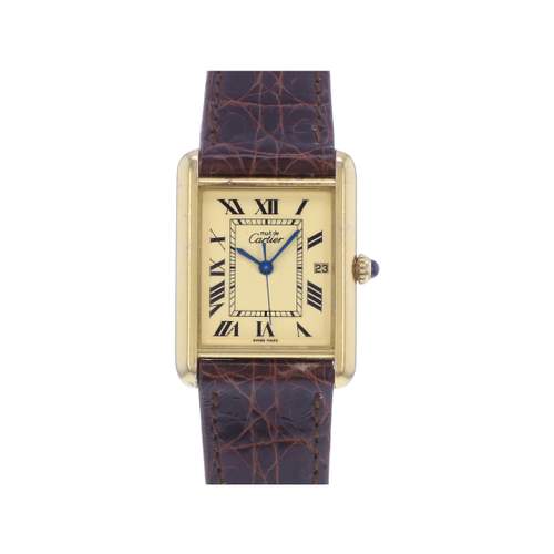 Montre d'occasion CARTIER Tank Must Vermeil XL homme quartz bracelet cuir cresus