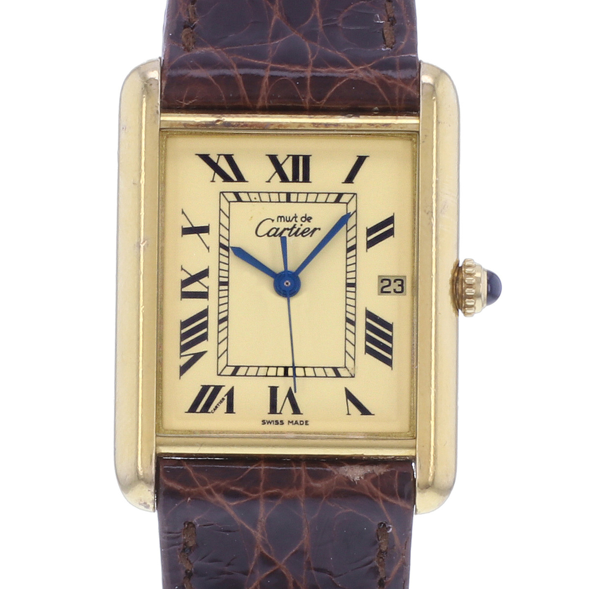 Montre d'occasion CARTIER Tank Must Vermeil XL homme quartz bracelet cuir cresus - vue D1