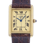 Montre d'occasion CARTIER Tank Must Vermeil XL homme quartz bracelet cuir cresus - vue D1