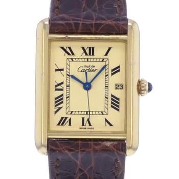 Montre d'occasion CARTIER Tank Must Vermeil XL homme quartz bracelet cuir cresus