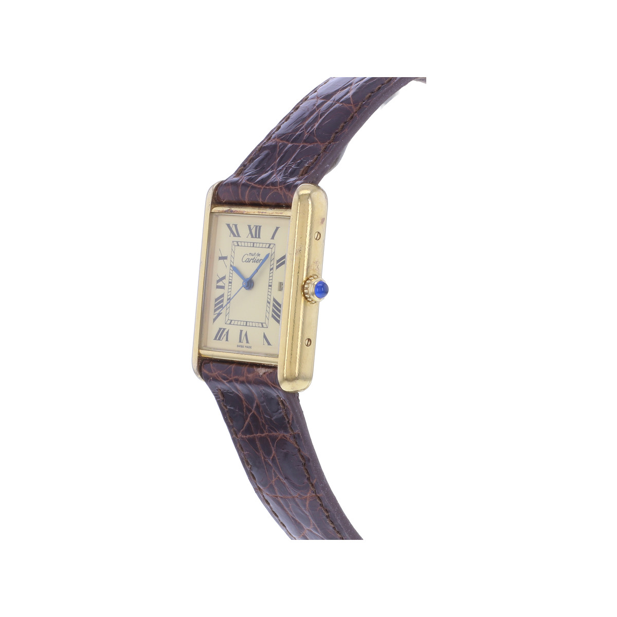 Montre d'occasion CARTIER Tank Must Vermeil XL homme quartz bracelet cuir cresus - vue D2