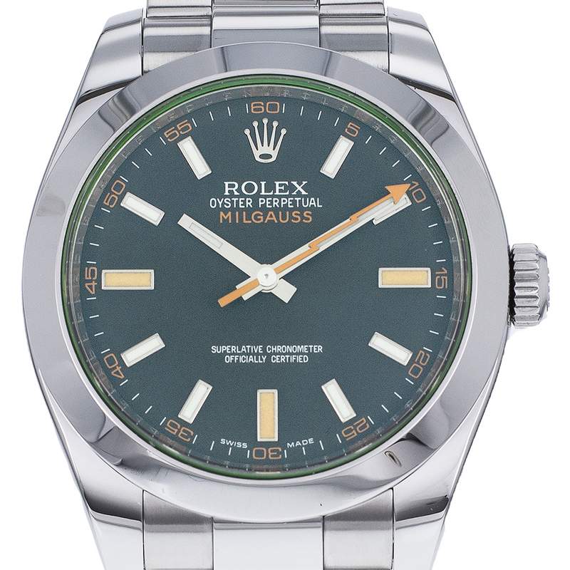 Montre d'occasion ROLEX Milgauss GV homme mouvement automatique certifié (cosc) bracelet acier - vue D1