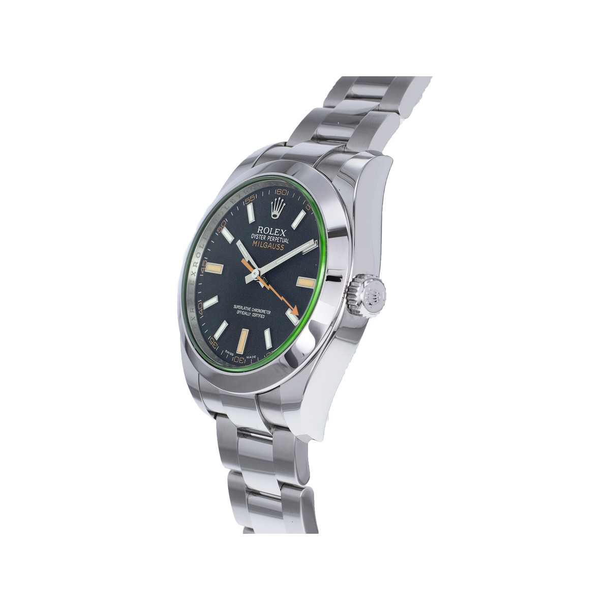 Montre d'occasion ROLEX Milgauss GV homme mouvement automatique certifié (cosc) bracelet acier - vue D2