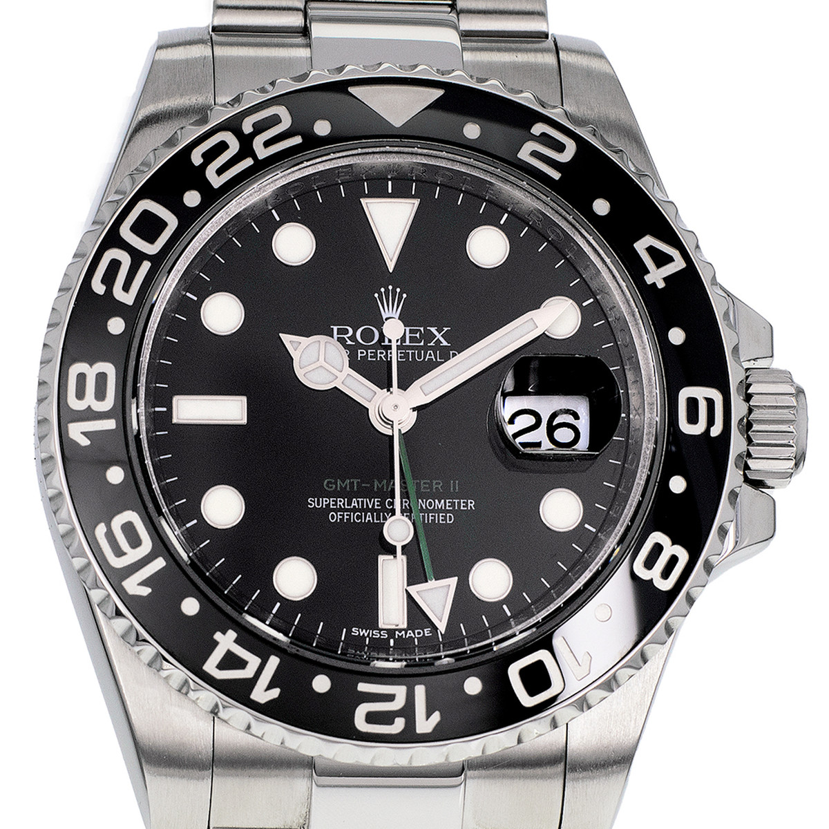 Montre d'occasion ROLEX GMT-Master II homme mouvement automatique certifié (cosc) bracelet acier - vue D1