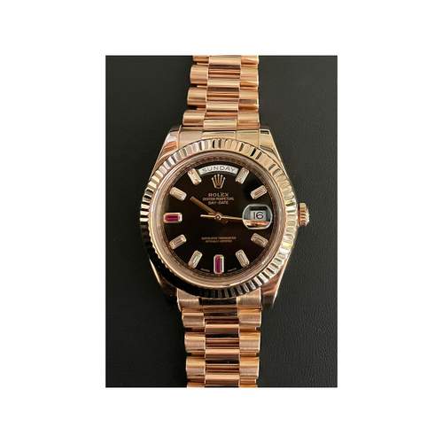 Montre d'occasion ROLEX Day-Date homme mouvement automatique certifié (cosc) bracelet or rose 750/000