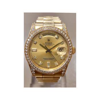 Montre d'occasion ROLEX Day-Date Diamants mixte mouvement automatique certifié (cosc) bracelet or jaune 750/000