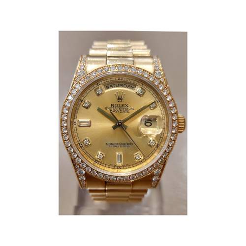 Montre d'occasion ROLEX Day-Date Diamants mixte mouvement automatique certifié (cosc) bracelet or jaune 750/000