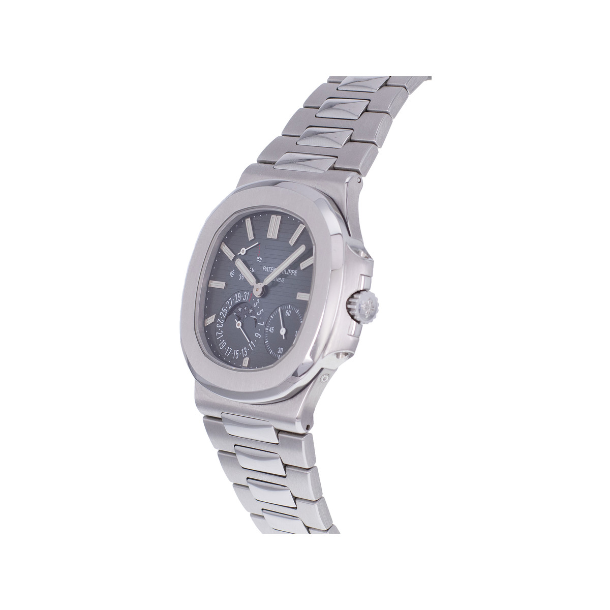 Montre d'occasion PATEK PHILIPPE Nautilus Phases de Lune homme mouvement automatique certifié (cosc) bracelet acier - vue D2