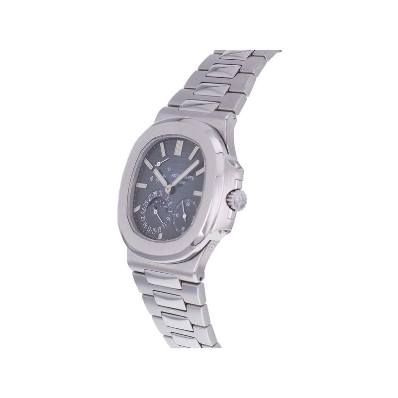 Montre d'occasion PATEK PHILIPPE Nautilus Phases de Lune homme mouvement automatique certifié (cosc) bracelet acier - vue D2