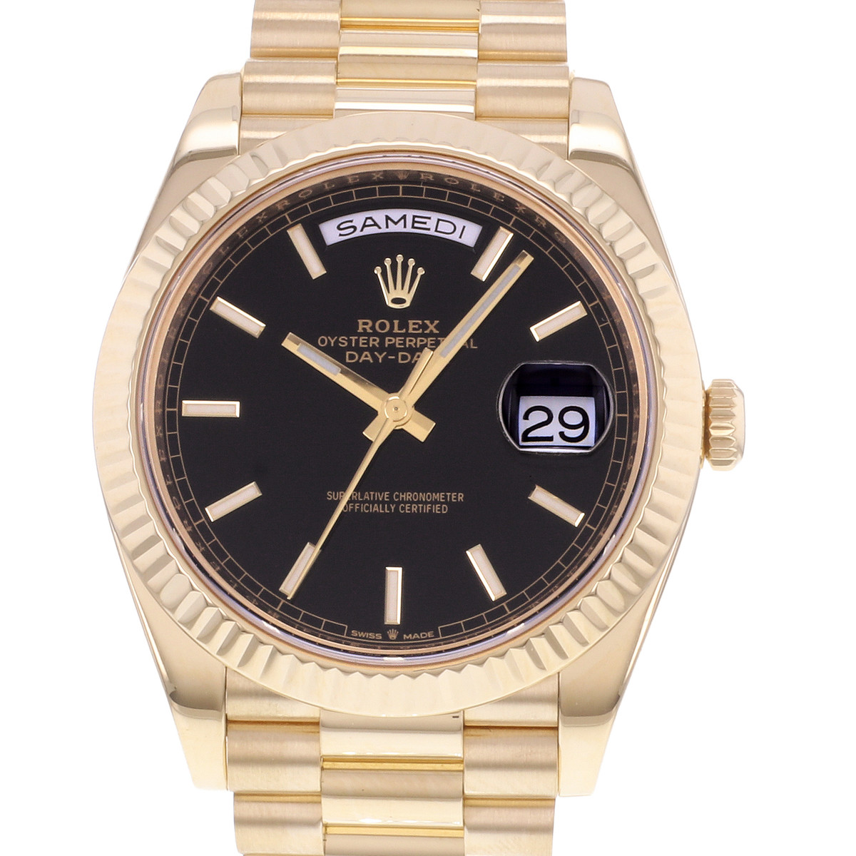 Montre d'occasion ROLEX Day-Date Or jaune homme mouvement automatique certifié (cosc) bracelet or jaune 750/000 - vue D1
