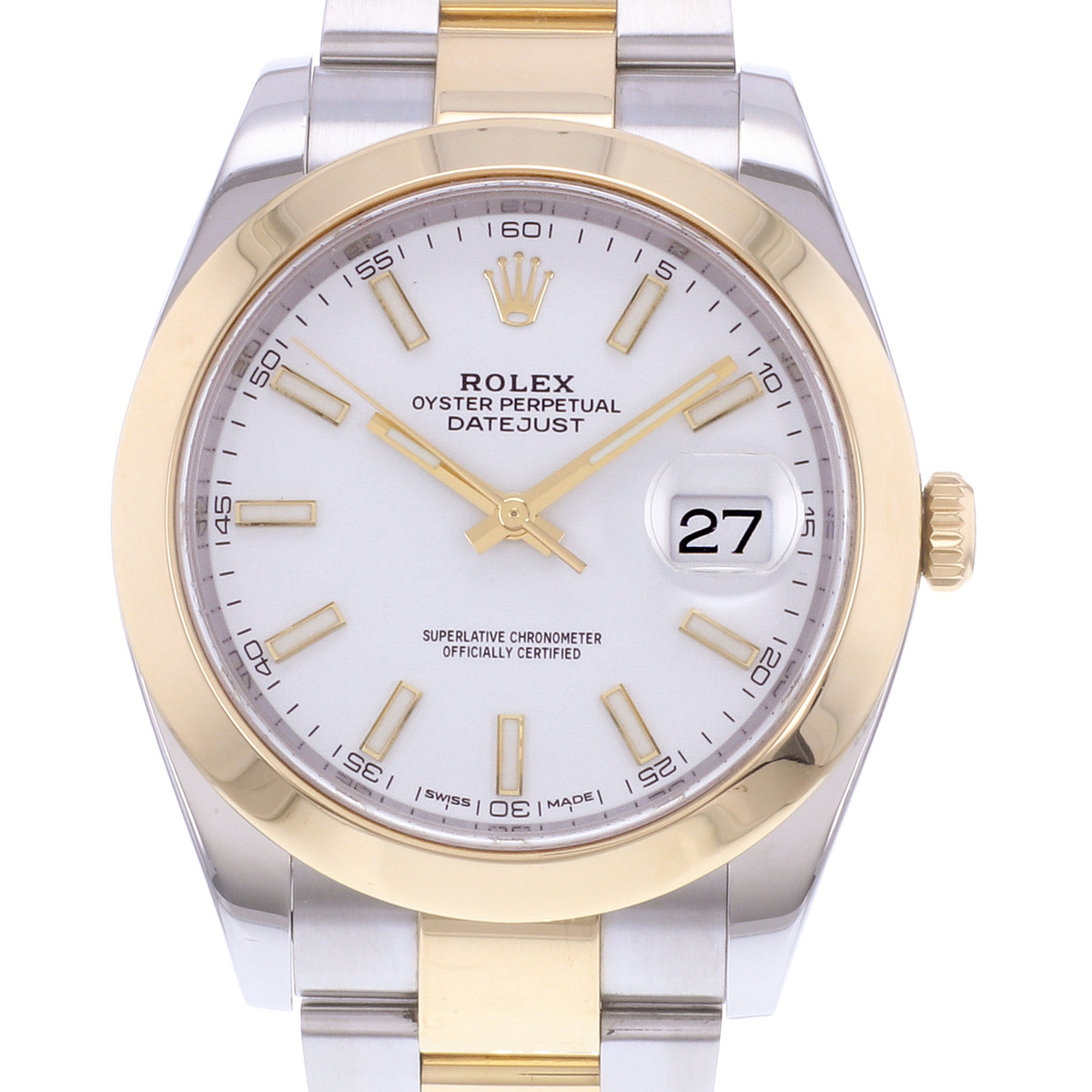 Montre d'occasion ROLEX DateJust 41 homme mouvement automatique certifié (cosc) bracelet or jaune 750/000 et acier - vue D1