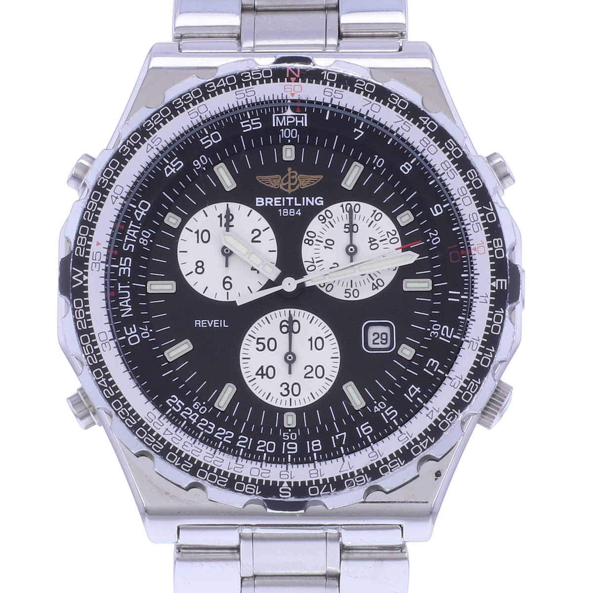 Montre d'occasion BREITLING Jupiter Pilot Vintage homme quartz bracelet acier - vue D1
