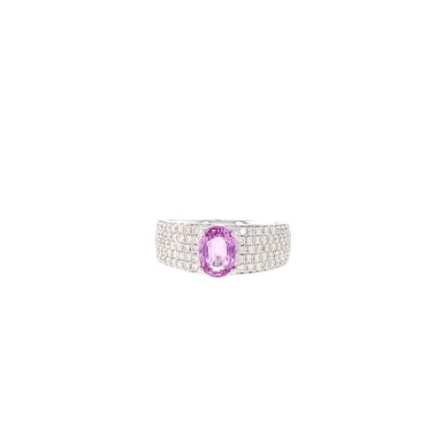 Bague d'occasion CRESUS Saphir rose Pavage diamants femme or blanc 750/1000