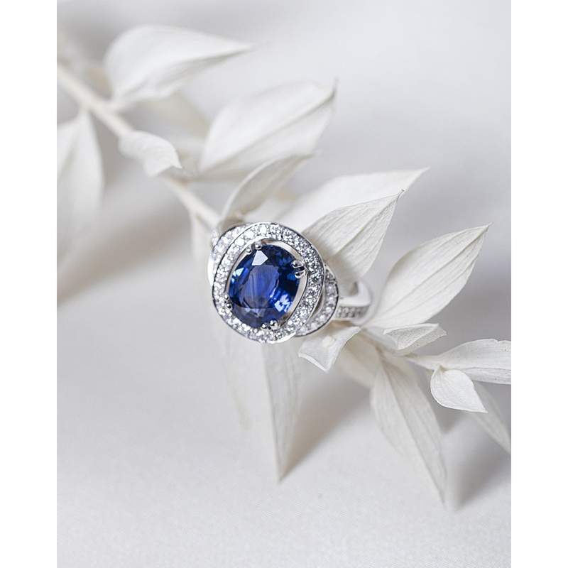 Bague d'occasion CRESUS Bague saphir et diamants femme or blanc 750/1000 - vue D1