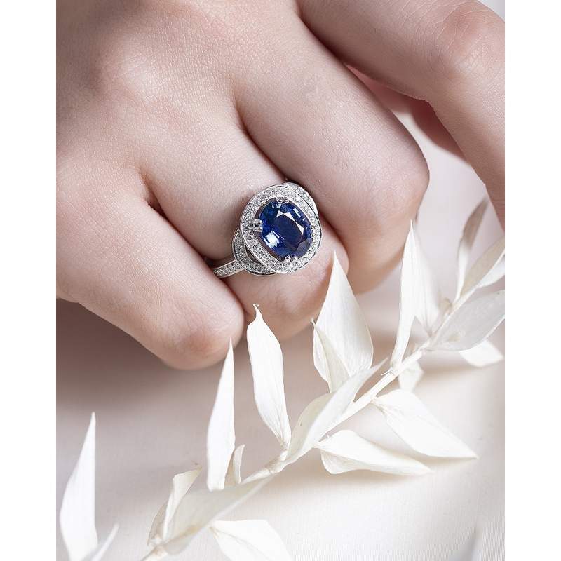 Bague d'occasion CRESUS Bague saphir et diamants femme or blanc 750/1000 - vue porté 2