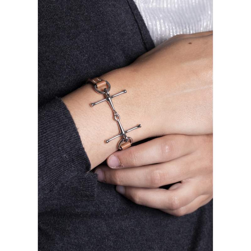 Bracelet d'occasion HERMES Mors femme argent 925/1000 cuir - vue porté 1