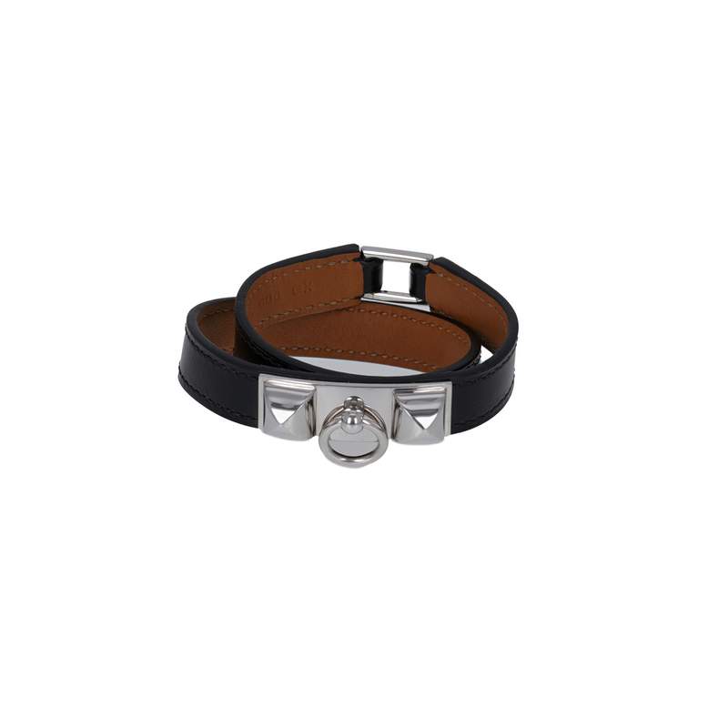 Bracelet d'occasion HERMES Rivale Double Tour femme cuir plaqué or - vue 1