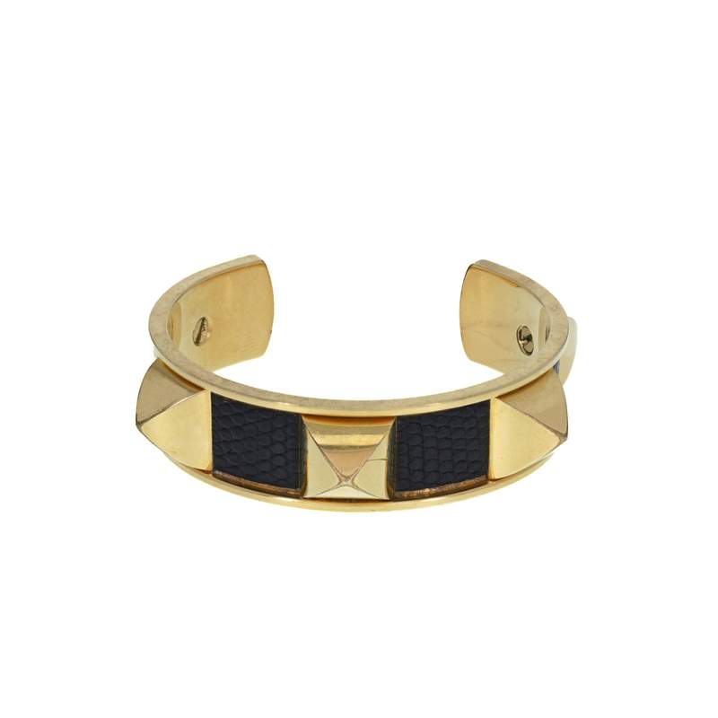 Bracelet d'occasion HERMES Médor Vintage mixte cuir plaqué or - vue 1