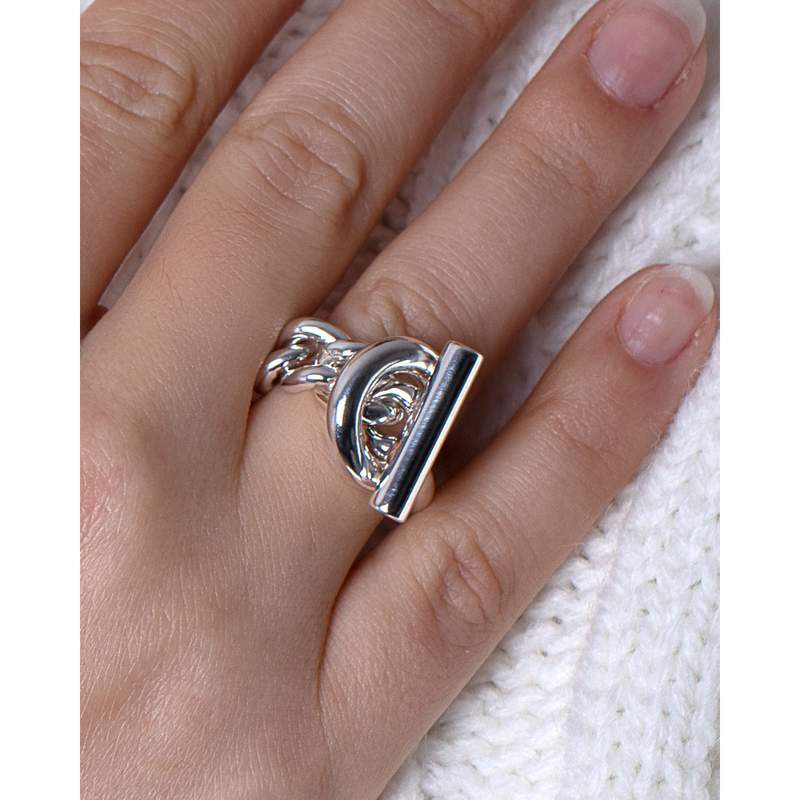 Bague d'occasion HERMES Croisette GM femme argent 925/1000 - vue porté 2